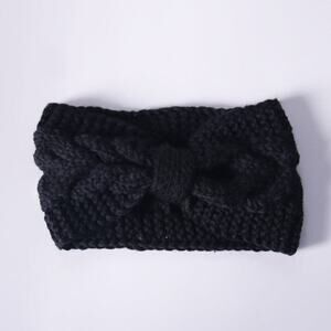 BLACK Knitted Bow Ear Warmer Stretchy Winter Headband